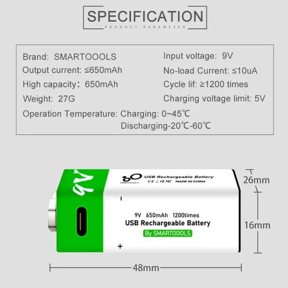 Batería Recargable de Litio 9V (1)