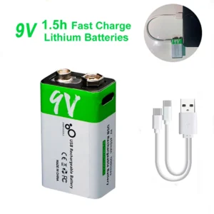 Batería Recargable de Litio 9V con Carga USB Tipo-C – Capacidad 650mAh